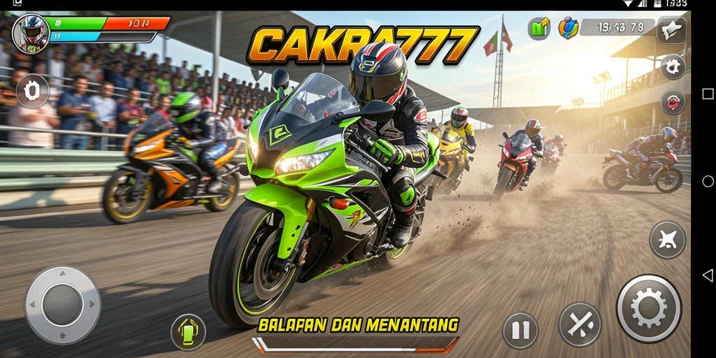 Tampilan gameplay mendebarkan balapan motor di CAKRA777.