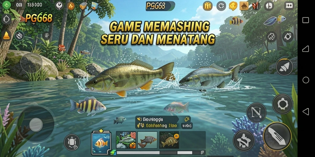 Screenshot gameplay PGG68 menampilkan aksi memancing yang seru dan realistis.