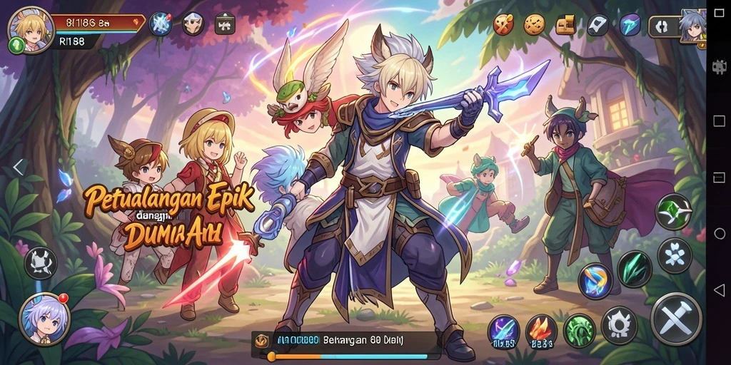 Tampilan gameplay RI188 yang penuh aksi dan karakter menarik.