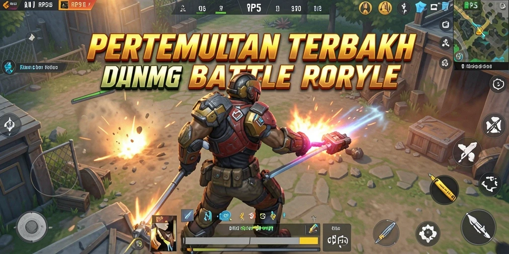 Screenshot utama RP55 menunjukkan aksi pertempuran mendebarkan dalam Battle Royale.
