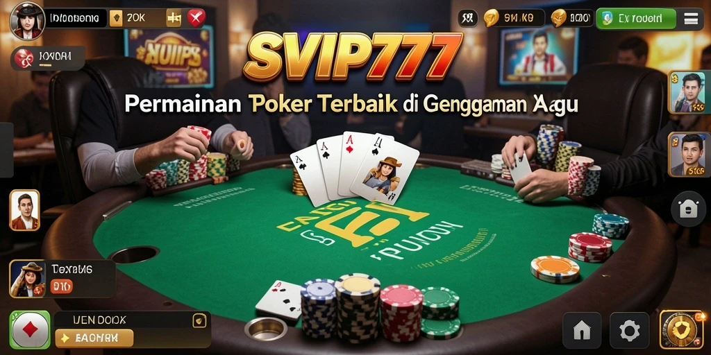 Screenshot gameplay SVIP777 menampilkan suasana permainan poker yang mendebarkan.